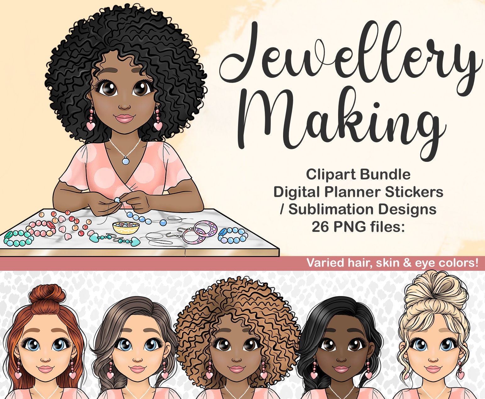 Jewellery Making Woman Clipart Crafting Girl PNG Bead Etsy
