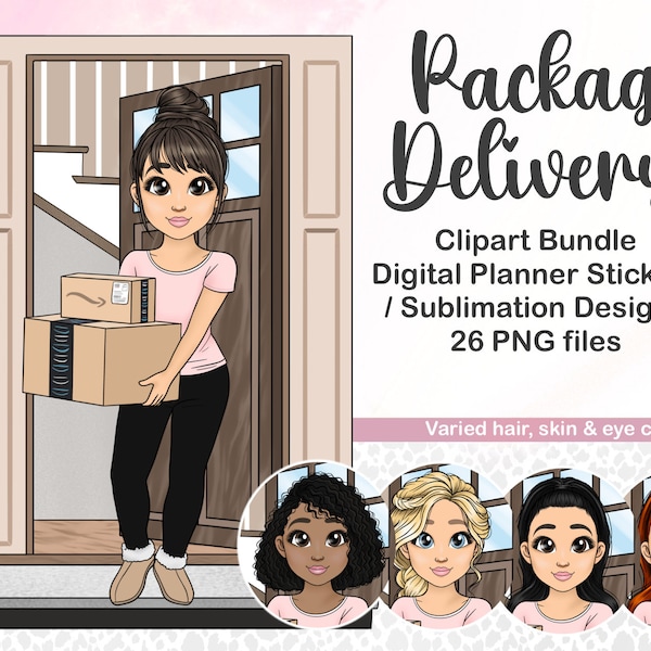 Cute Package Delivery Clipart, Kawaii Parcel Post Mail PNG, Goodnotes Files, Digital Planner Doll, Printable Sticker Sublimation Cricut File