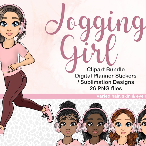 Running Girl Clipart, Cute Jogging Woman PNG Files, Fitness Jog Digital Planner Stickers, Afro Girl Clipart, Kawaii Exercise BuJo Sticker