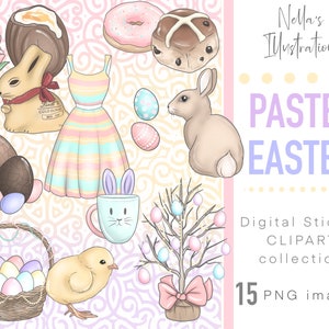 Adesivi per pianificatore digitale di uova di Pasqua disegnati a mano, PNG di Pasqua ad acquerello / Pacchetto clipart di coniglietti di Pasqua per uso commerciale / Download immediato