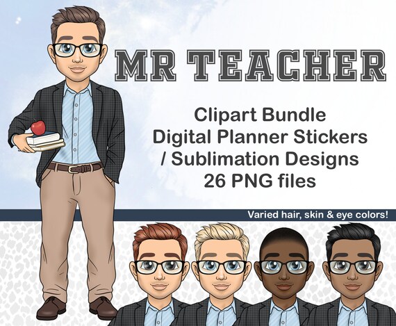 Male Teacher Clipart Doll, Kawaii Classroom Man PNG, School Teacher Sublimation Files, Cricut Sticker for Study, Jobs Clipart, Dad PNG