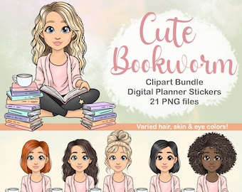Girl Reading Stickers | Planner Clipart Bundle (Digital Download)