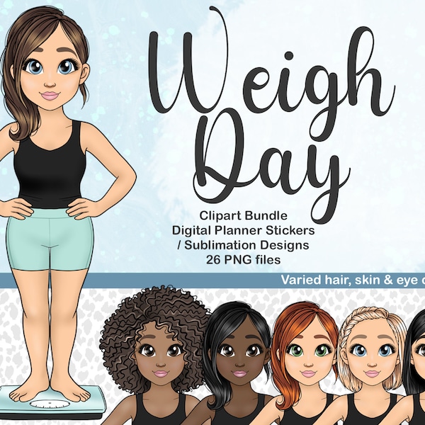 Girl on Bathroom Scales PNG, Fitness Clipart, Weigh Day Digital Planner Sticker, Weight loss Diary, Weightloss Mama PNG, Black Girl Clipart