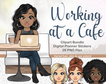 Arbeiten Mädchen Clipart, Boss Babe PNG, schwarzes Mädchen Clipart, Laptop Boss Lady Clipart / Unternehmer Frau Computer png / Laptop Girl Clipart