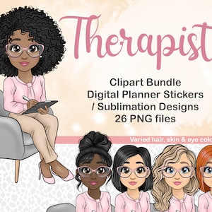 Therapeut vrouw clipart, counselor Lady afdrukbare sticker, psycholoog baan PNG, psychiater digitale planner sticker, slimme mode meisje