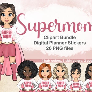 Supermom Clipart, Supermom Clipart, süße Superhelden Mädchen, PLR digitale Aufkleber, rosa Boss Babe SVG, Boss Mom png