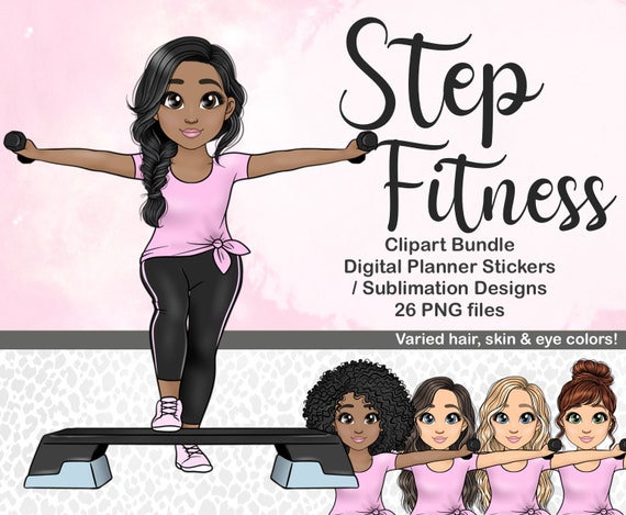 Step Fitness Girl Clipart, Cardio Exercise Doll PNG, Healthy Gym Digital  Planner Chibi, Printable Sublimation Sticker, Black Girl Clipart -   España