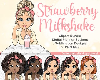 Milkshake Girl Clipart, Cute Girl Clipart, Baker Girl Clipart, PLR Digital Stickers, Custom Illustration Girl, Commercial Use, Milkshake PNG