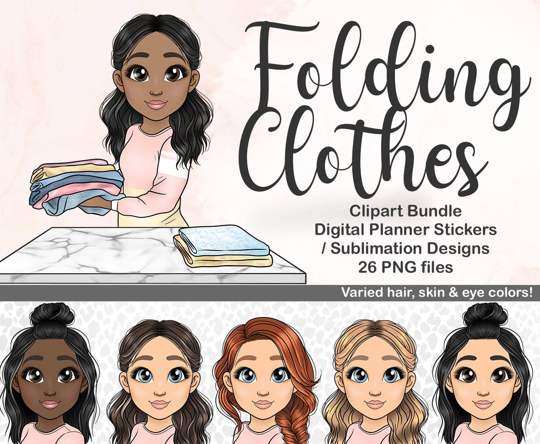 Folding Clothes Girl Clipart, Housework PNG, Home Chores Planner