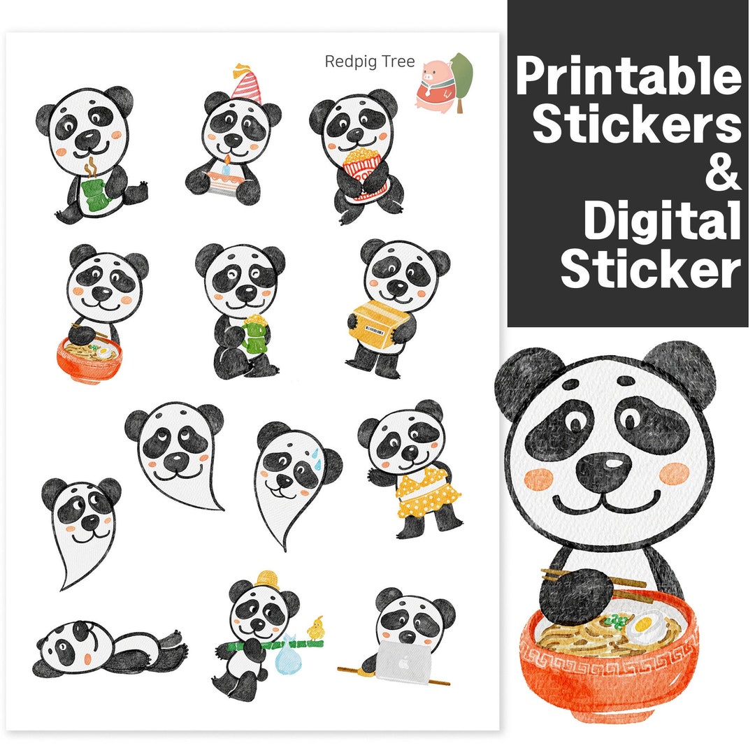 Cute Panda, Printable Sticker, Digital Panda, Goodnotes Sticker, Card