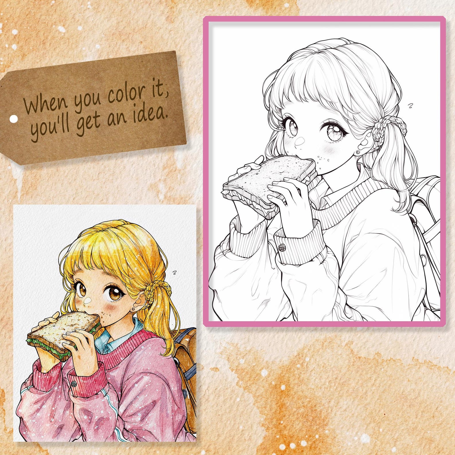 Cute Girls Coloring Pages With Colorful Sample | Printable Instant ...