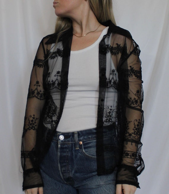 Cynthia Rowley black sheer lace top - image 5