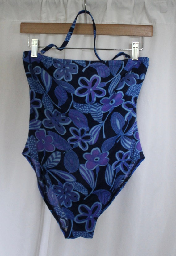 90s purple floral one piece swimsuit