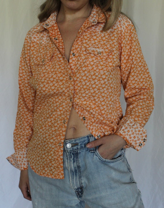 Wrangler orange hibiscus button up - image 1