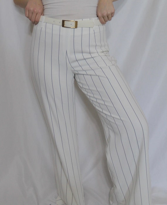 Belted white pinstripe pants - image 1