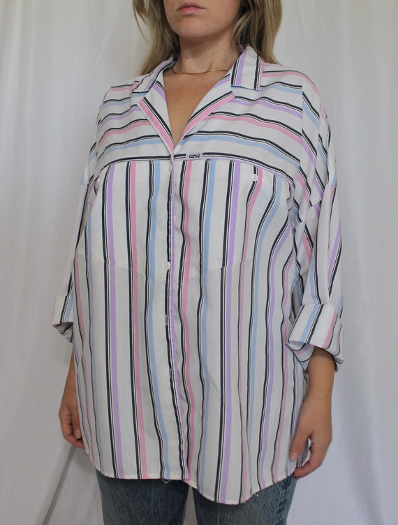 Pastel stripe button up blouse - image 3