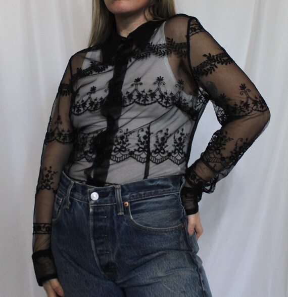 Cynthia Rowley black sheer lace top - image 2