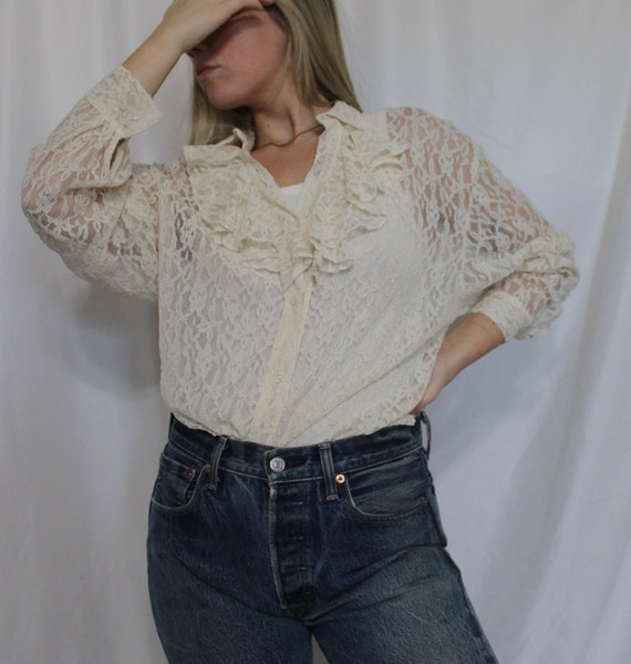 Ivory sheer lace blouse