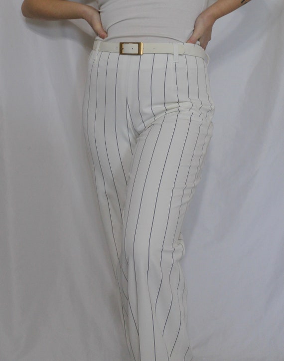 Belted white pinstripe pants - image 2