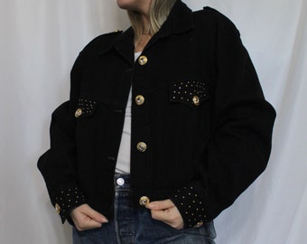 Black \u0026 Gold Gem Denim Jacket - Etsy