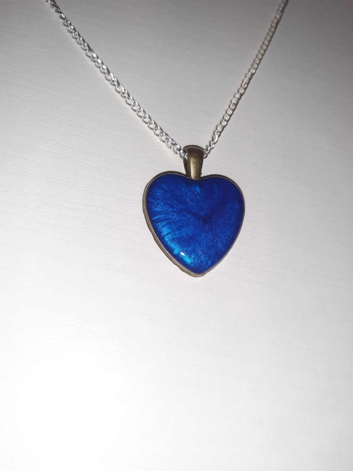 Handmade Blue Heart Necklace Resin Necklace Ocean Blue Etsy