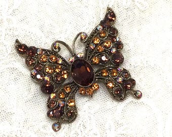 MARIPOSA/ Mariposa de diamantes de imitación/ Broche para chal/ Broche de mariposa para chal/ Broche de mariposa brillante/ Broche de mariposa impresionante/ Broche de mariposa/ Broche de ámbar