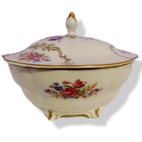 Vintage Rosenthal China Bowl with Lid, Floral German Candy Dish, 1930s