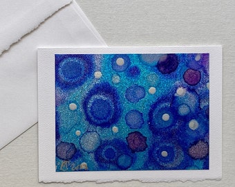 Hand Painted Art Card / Blue Pool / Original Alcohol Ink Original Art Mounted on Premium 5" x 7" Cards Stock / Blank Inside / Unique