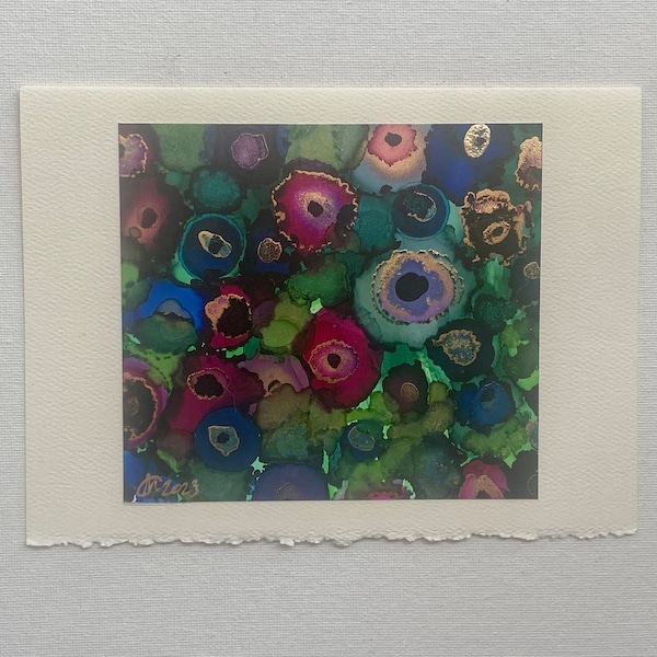 Fuscia Flower Hand Painted 5" x 7" Card- / Original Alcohol Ink Painting mounted on Delux Card Stock /Blank inside / American Art / For Her