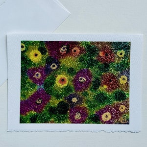 Cartão pintado à mão com flores brilhantes festivas / Pintura exclusiva com tinta a álcool montada em papel cartão Delux de 6" x 7", adequado para emolduramento