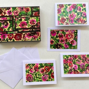 Coffret de cartes peintes à la main / fleurs d'anémones rouges et roses / oeuvres d'art originales à l'encre d'alcool montées sur du papier cartonné, enveloppes, boîte cadeau réutilisable