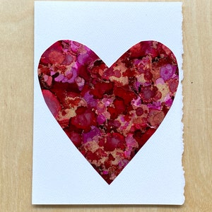 Big Love - Biglietto con cuore rosso dipinto a mano / Arte con inchiostro alcolico montata su cartoncino Premium 5" x 7" / Biglietto di San Valentino, anniversario, amore / Vuoto