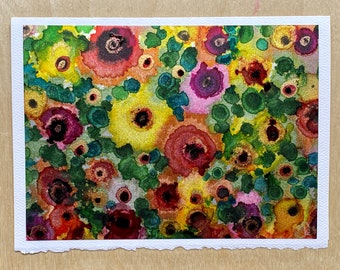 Flores de anémona espumosas/ Tarjeta pintada a mano /5" x 7" Stock Delux- Arte original con tinta de alcohol adecuado para enmarcar / En blanco por dentro / Especial