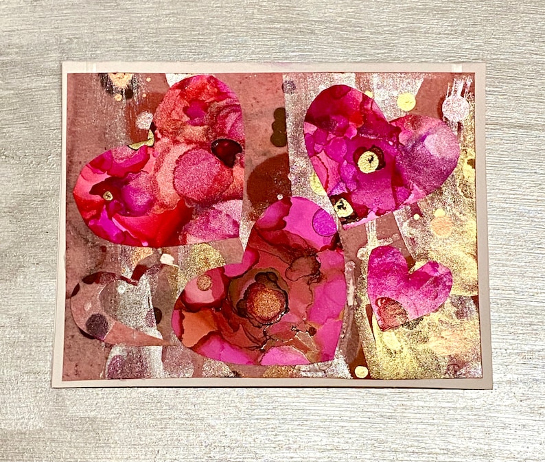 Unique hand painted Hearts Card- Original Art Blank Inside Mother/'s Day Valentines Day Etc Card- 4.5 x 5.25 Anniversary Love Note