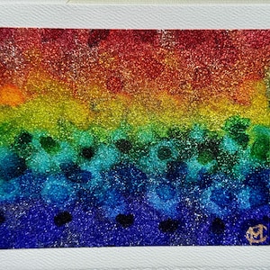 Cartão pintado à mão com glitter arco-íris / arte original com tinta a álcool montada em papel cartão premium de 5" x 7" / interior em branco para todas as ocasiões / Orgulho