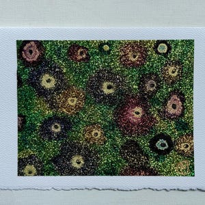 Cartão pintado à mão com flores brilhantes em tons de joia / Pintura exclusiva com tinta a álcool montada em papel cartão Delux de 6" x 7" adequado para emolduramento