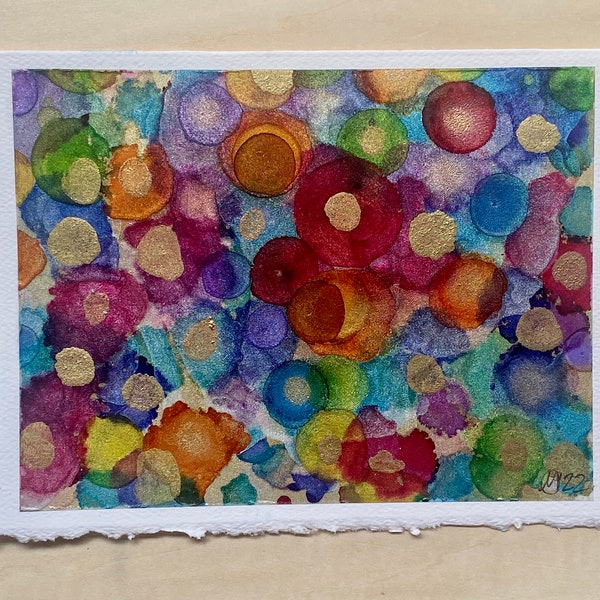 100 Balloons Hand Painted Card / Alcohol Ink Art Mounted on 5" x 7" Premium Card Stock / Blank Inside / One of a kind Thank you card etc.