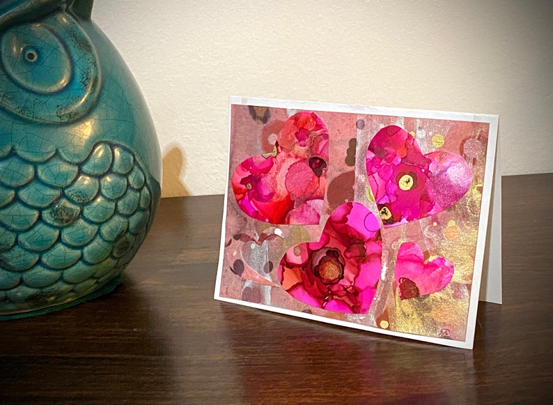 Unique hand painted Hearts Card- Original Art Blank Inside Mother/'s Day Valentines Day Etc Card- 4.5 x 5.25 Anniversary Love Note