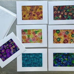 Caixa deluxe com 7 cartões de arte/pinturas pintadas à mão com tinta alcoólica montadas em papel cartão de alta qualidade de 5" x 7"/para todas as ocasiões/em branco por dentro