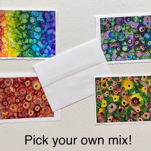 Juego de cajas de pedidos personalizados con tarjetas pintadas a mano: pinturas únicas con tinta de alcohol de colores montadas en cartulina en blanco de alta calidad de 5" x 7" /