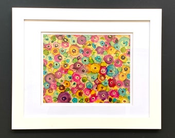 Summer Bloom Alcohol Ink Painting: Abstract Floral Art, Framed