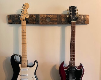 Guitar Holder, Single or Double, Wall Mounted, Rustic, Made From Reclaimed Whiskey Bourbon Barrel FREE US SHIPPING