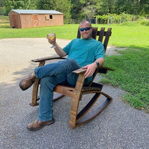 Adirondack Rocking Chair made from Reclaimed Wine Barrels, Great for Fire Pits, Decks, Porches, Comfortable, Rustic - LOCAL ATL PICKUP Only