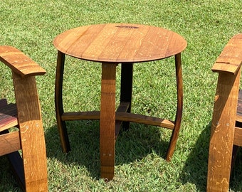 Adirondack Side Table made from Reclaimed Wine Barrels, Great for Fire Pits, Decks, Porches, Comfortable, Rustic - LOCAL ATL PICKUP Only