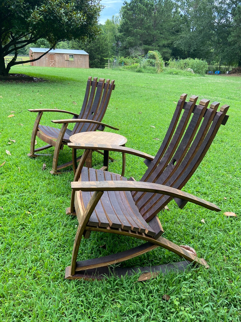 Adirondack Rocking Chair Made From Reclaimed Wine Barrels Etsy