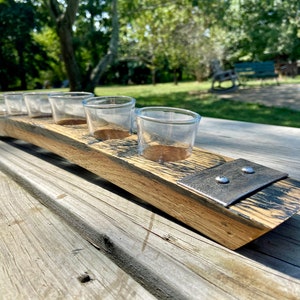 Bourbon Tasting Flights with Shot Glasses, Great for Entertaining and Parties, Made From Reclaimed Whiskey Bourbon Barrels FREE US SHIPPING