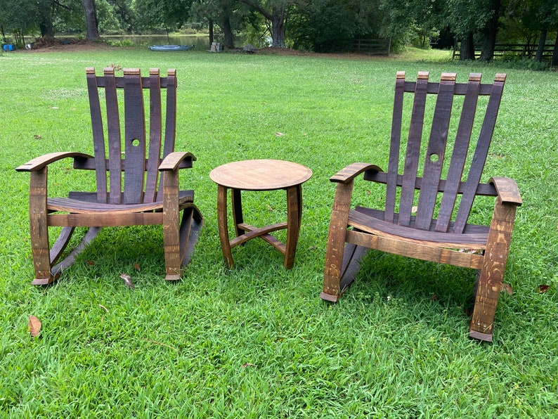 Adirondack Rocking Chair Made From Reclaimed Wine Barrels Etsy