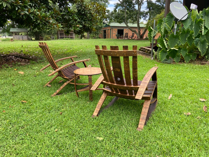Adirondack Rocking Chair Made From Reclaimed Wine Barrels Etsy