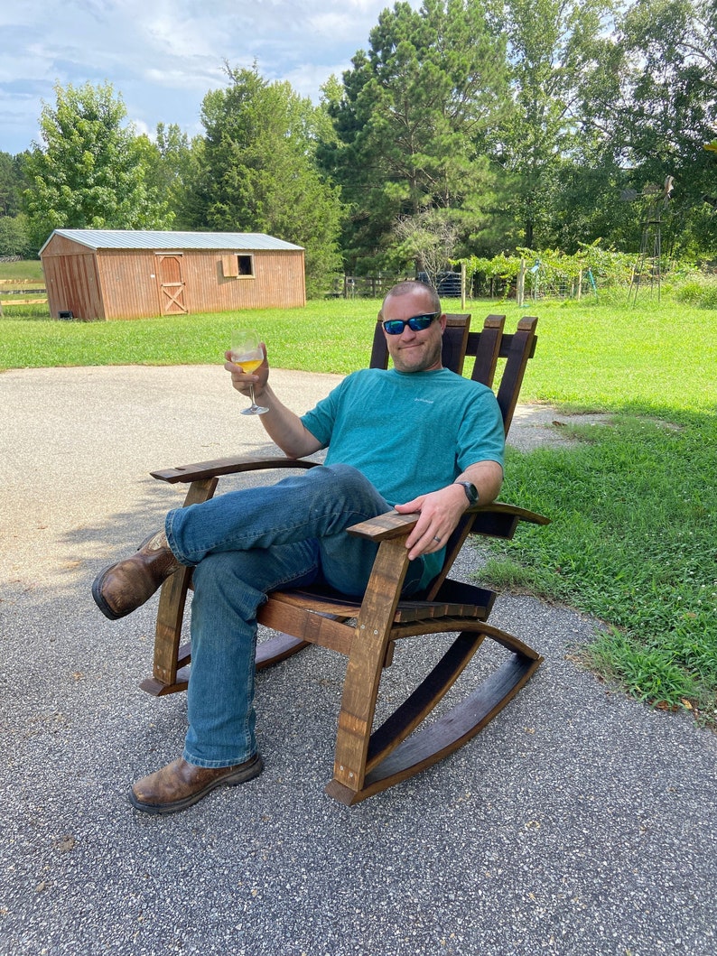 Adirondack Rocking Chair Made From Reclaimed Wine Barrels Etsy