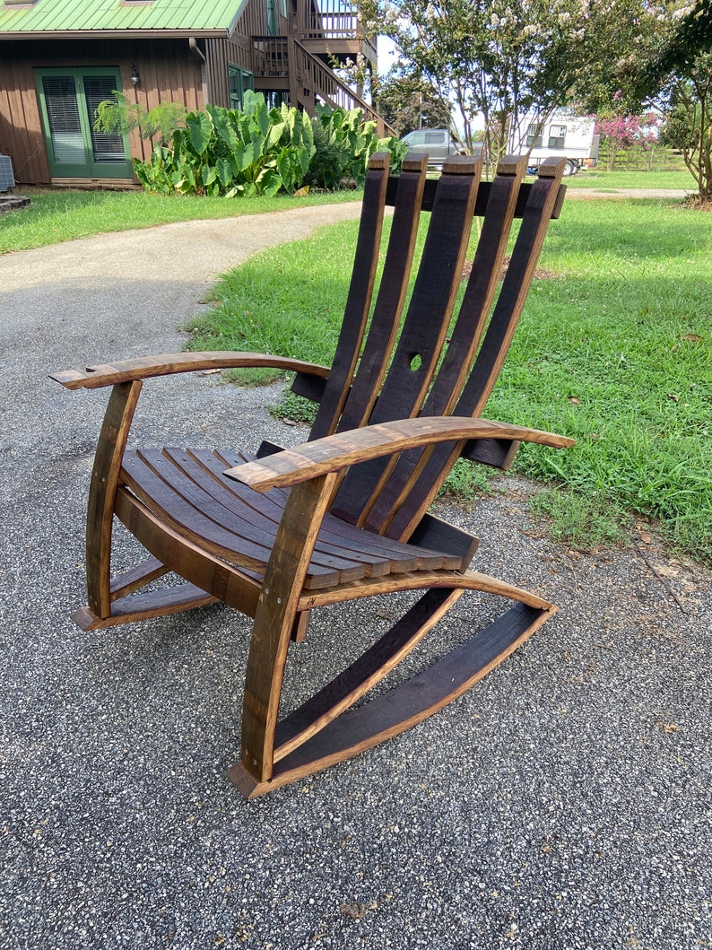 Adirondack Rocking Chair Made From Reclaimed Wine Barrels Etsy